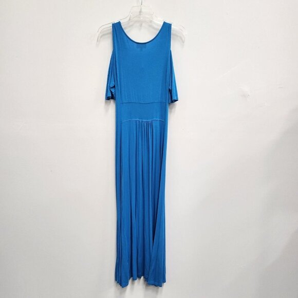 Liz Lange Womens Maternity Maxi Dress PS Blue Silver Buckle Cold Shoulder V-Neck - Picture 9 of 9